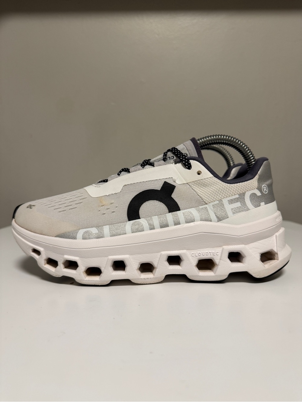 On Running Cloudmonster White Black Sneakers 61.98433 Women's US 8 EU 39